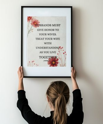 Christian Framed Canvas Bedroom Wall Art – 1 Peter 3:7 Scripture Canvas | Marriage Bible Verse Print | Faith-Based Couple Gift | Neutral Aesthetic Christian Decor