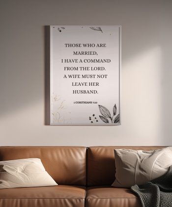 Christian Framed Canvas Bedroom Wall Art – 1 Corinthians 7:10 Scripture Canvas | Marriage Bible Verse Print | Faith-Based Couple Gift | Neutral Aesthetic Christian Decor