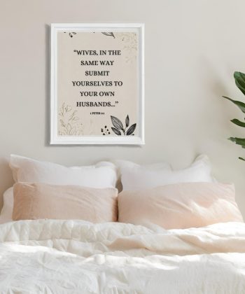 Christian Framed Canvas Bedroom Wall Art – 1 Peter 3:1 Scripture Canvas | Marriage Bible Verse Print | Faith-Based Couple Gift | Neutral Aesthetic Christian Decor