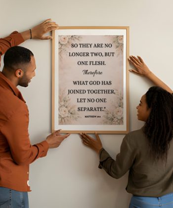 Framed Canvas Bedroom Wall Print – Matthew 9:36 "What God has joined, let no one separate..."| Marriage Bible Verse Print | Faith-Based Couple Gift | Neutral Aesthetic Christian Decor