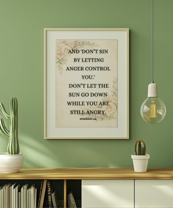 Framed Canvas Bedroom Wall Art – Ephesians 4:26 "Dont sin because of anger" | Anger Management Verse Print | Faith-Based Couple Gift | Neutral Aesthetic Christian Decor