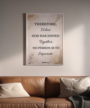 Christian Framed Canvas Bedroom Wall Art – Mark 10:9 Scripture Canvas | Marriage Bible Verse Print | Faith-Based Couple Gift | Neutral Aesthetic Christian Decor