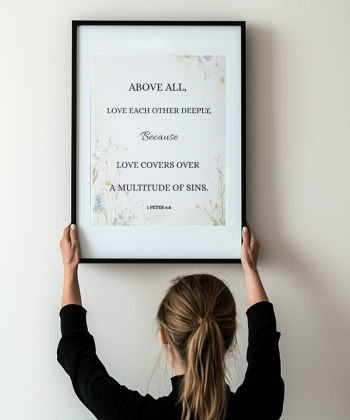 Christian Framed Canvas Wall Art Living Room Decor – Bible Verse Book of 1 peter 14:8 Print – “Love each other deeply..” – Floral Scripture Canvas, Faith Home Decor, Inspirational Religious Wall Art