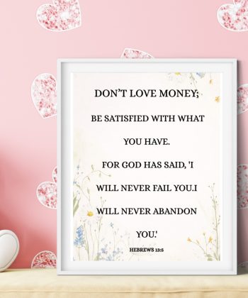 Christian Framed Canvas Wall Art Living Room Decor – Bible Verse Book of Hebrews 13:5 Print – “Be satisfied...” – Floral Scripture Canvas, Faith Home Decor, Inspirational Religious Wall Art