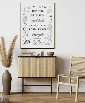 Christian Framed Canvas Wall Art Living Room Decor – Bible Verse Book of Nehemiah 8:10 Print – “Don't be dejected...” – Floral Scripture Canvas, Faith Home Decor, Inspirational Religious Wall Art