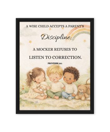 Christian Children Room Wall Art – Bible Verse Framed Canvas (Proverbs 13:1) | Neutral Kids Room Decor |Buy & Gift Your Children | Gifts Occasions: Birthdays, Wedding, Baby Showers, Anniversaries.