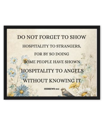 Christian Framed Canvas Wall Art Living Room Decor – Bible Verse Book of Hebrews 13:2 Print – “Show Hospitality..” – Floral Scripture Canvas, Faith Home Decor, Inspirational Religious Wall Art