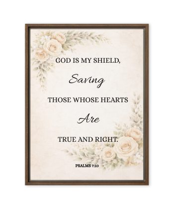 Christian Framed Canvas Wall Art Living Room Decor – Bible Verse Book of Psalms 7:10 Print – “God is my shield” – Floral Scripture Canvas, Faith Home Decor, Inspirational Religious Wall Art